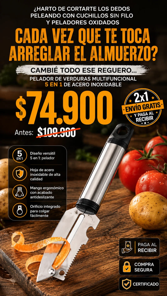 Pelador de Verduras Multifuncional 5 en 1 de Acero Inoxidable